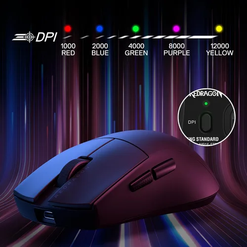 Vista 8 de Redragon M916 STD - Ratón inalámbrico para juegos de 3 modos, 49G ultra ligero 24K DPI ratones con agarre natural ergonómico, botones programables