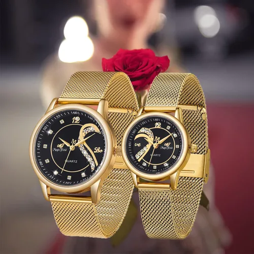 Vista 2 de Reloj de regalo para el día de San Valentín con caja de cristal romántica, reloj de pulsera analógico de cuarzo para parejas