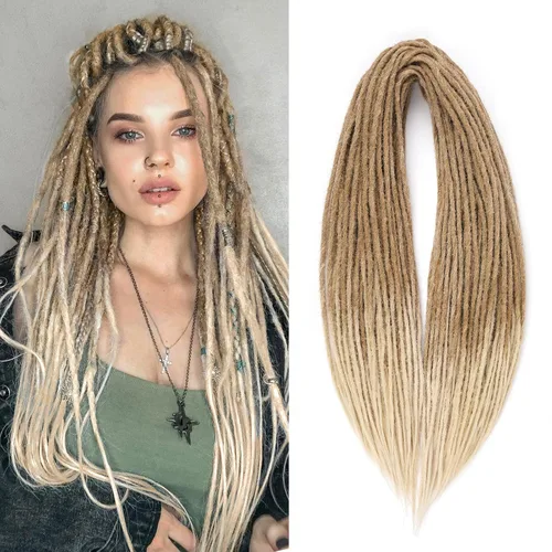 Vista 35 de Leeven Extensiones de Rastas Sintéticas de Doble Punta de 24 Pulgadas 30 Hebras Rastas Boho 613 Rubio 3 Estilos Mixtas Onduladas Rizadas DE Rastas