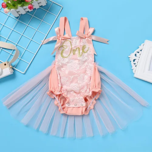Vista 46 de Traje de bebé niña primer cumpleaños traje de encaje tul mameluco princesa tutú vestido de un año cumpleaños pastel Smash fotografía ropa