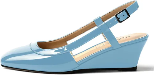 Vista 2 de NUMALEO Zapatos de tacón bajo con correa de tobillo para mujer, con puntera cuadrada, con hebilla y hebilla de 2 pulgadas