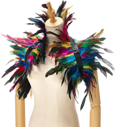 Vista 4 de Lentejuelas de plumas naturales Shrug Shrug Chal Capa Cuello Gótico Victoriano Plumas Chal de Halloween Dress Up