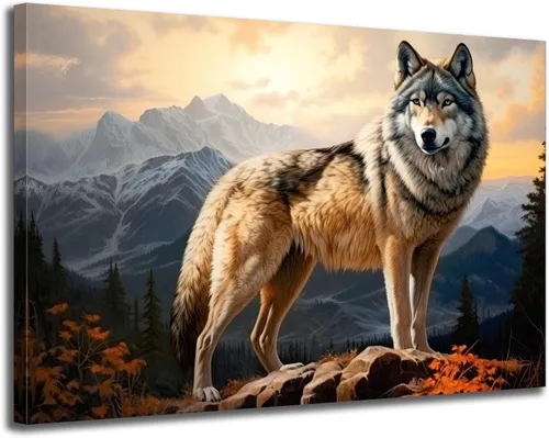 Vista 8 de GLOKAKA Arte abstracto de pared con diseño de oso marrón en la montaña Giclée, póster con imagen de bosque y montaña rocosa, obra de arte