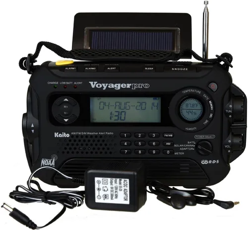 Vista 2 de Kaito Voyager Pro KA600 Dínamo digital solar, a cuerda. Radio con palanca de dínamo frecuencias AM/FM/LW/SW y NOAA, para emergencias, con linterna