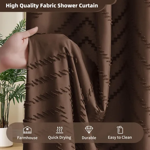 Vista 121 de Cortina de ducha Siiluminisoy de 36x72 beige, cortina de ducha de tela de tamaño pequeño, cortinas de ducha de tela con tufting, diseño chevron a