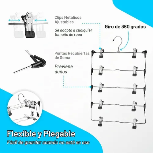 Vista 6 de DEILSY™ Perchas para falda de 5 niveles con clips (3 PK) Perchas para ahorrar espacio de pantalones Múltiples en una con clip Perchas para ropa