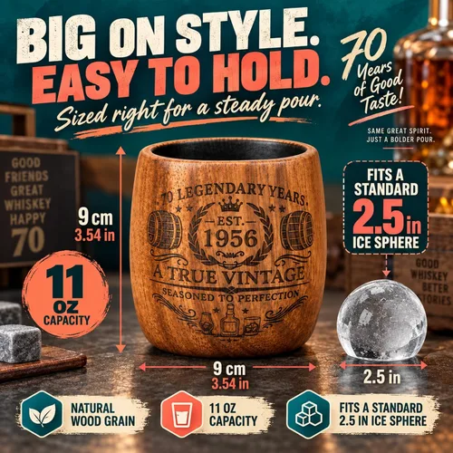 Vista 8 de Regalos de 70 cumpleaños para hombres, juego de vasos de whisky