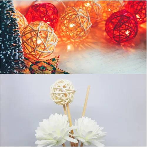 Vista 4 de MECCANIXITY 18 bolas decorativas de mimbre de ratán de 2 pulgadas para rellenos de jarrones, bodas, jardines, fiestas de pasillo, color marrón