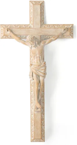 Vista 10 de Crucifijo católico BC de pared, cruz de Jesucristo, regalo religioso devoto, aspecto tallado en madera, 12 pulgadas de alto, pintado a mano por
