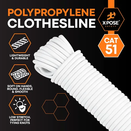 Vista 3 de Cuerda de plástico de 5/32 pulgadas x 50 pies, línea de ropa blanca para colgar y secar la ropa, línea de lavandería de plástico trenzado resistente