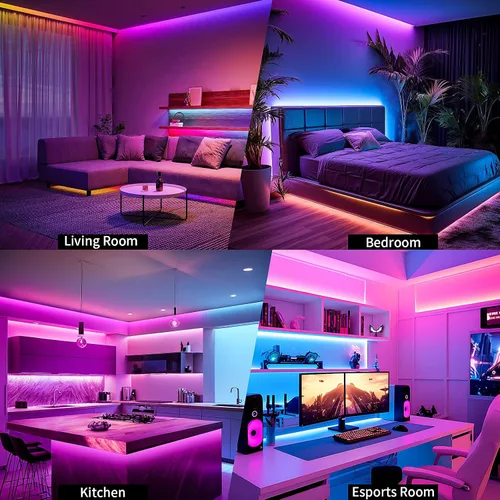 Vista 7 de KSIPZE Tira de luces LED inteligentes con WiFi, luces LED RGB+IC para dormitorio, trabajo con Alexa, control de aplicación, sincronización