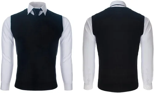 Vista 2 de TopTie Chaleco liso del suéter del color sólido del negocio de los hombres, jersey casual del ajuste del algodón