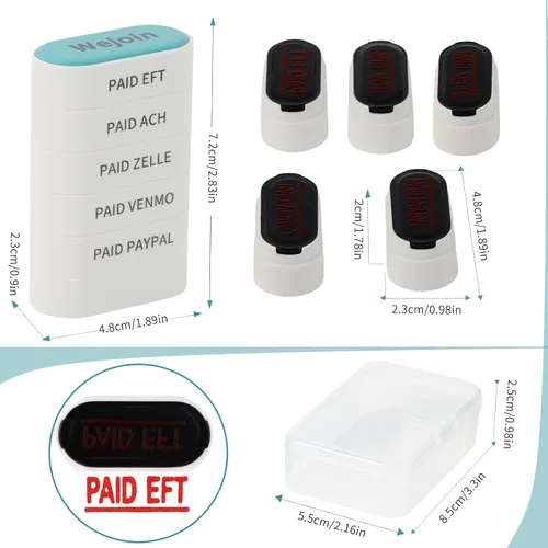 Vista 2 de Juego de sellos pagados para oficina, sello de goma autoentintado, PaidEFT/ACH/Zelle/VENMO/PAYPAL con tinta roja, sello preentintado para negocios