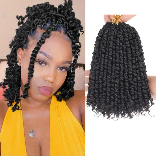 Vista 41 de Leeven Cabello rubio degradado de 14 pulgadas, pretrenzado y trenzado de pasión, 8 paquetes de extensiones de cabello sintético bohemio para mujeres