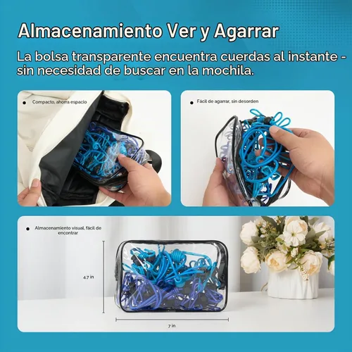 Vista 7 de Paquete de 2 tendederos retráctiles de viaje portátil, juego de línea de ropa de camping