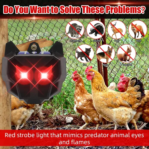 Vista 3 de Repelente solar nocturno de animales (paquete de 4) – Disuasorio de animales de ojo depredador mejorado 2026 con luces intermitentes rojas duales