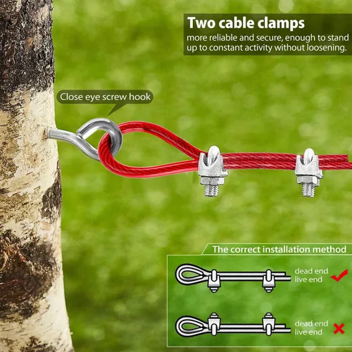Vista 5 de Sistema de carretilla aérea resistente para perros pequeños a grandes, cable de funcionamiento de 100 pies/75 pies con cable de pasillo de 10 pies