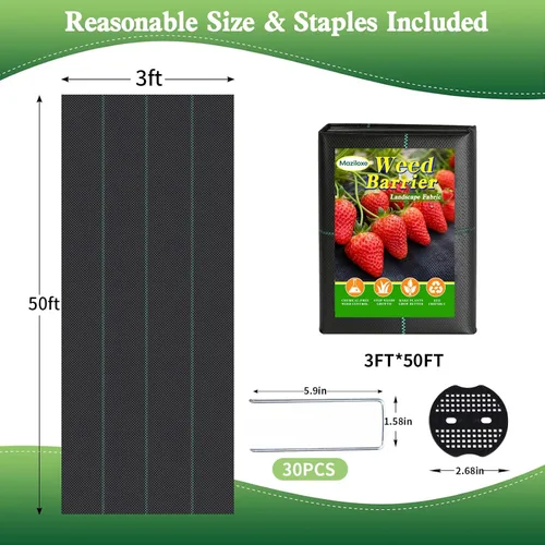 Vista 7 de Tela de barrera de control de malezas de 3.53 oz/yd², membrana de cubierta de suelo para jardinería de alta resistencia, para césped artificial