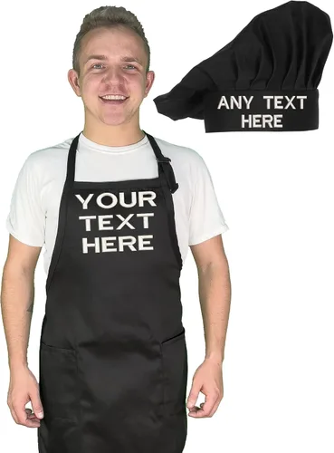 Vista 7 de Conjunto de delantal y sombrero bordados con nombre de chef personalizado