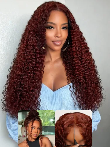 Vista 23 de Nadula Peluca Sin Deslizamiento 13x4 HD Rizada Birmana con Cordón de Cabello Humano con Extremos en Espiral de Dedo, Sin Pegamento Pre Cortada