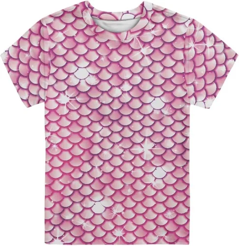 Vista 3 de JooMeryer - Camiseta de manga corta con estampado 3D de cola de sirena para niñas