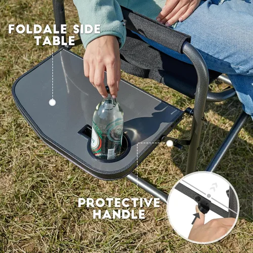 Vista 5 de TIMBER RIDGE Silla de campamento ligera de gran tamaño, silla de directores de aluminio con mesa auxiliar para campamento al aire libre, césped