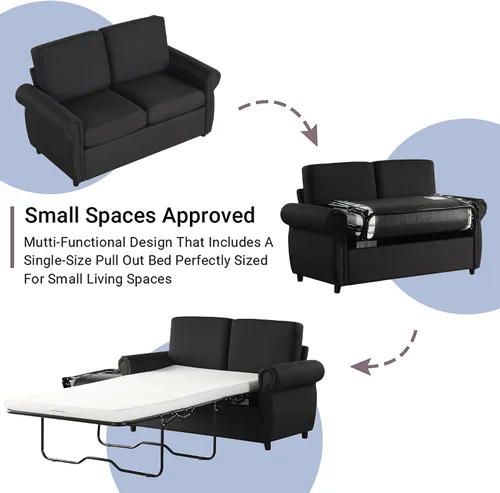 Vista 6 de Sofá cama pequeño para sala de estar o dormitorio, incluye cama extraíble