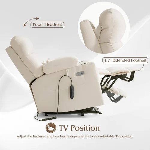 Vista 5 de Silla reclinable eléctrica para personas mayores con reposapiés extendido, silla reclinable plana de posición infinita para adultos con masaje