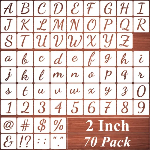 Vista 8 de Plantillas de letras del alfabeto de 1 pulgada para pintar, paquete de 70 plantillas de letras y números con letreros para pintar sobre madera