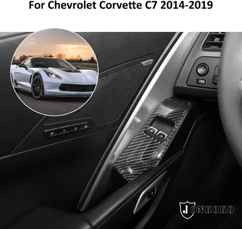 Vista 4 de Decoración de panel de interruptor de fibra de carbono para Chevrolet Corvette C7 2014-2019 Cubierta del panel de control de ventana de puerta