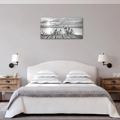 Vista 5 de yearainn Arte de Lienzo de Pared en Blanco y Negro Lago al Atardecer con Pájaros Voladores Cuadros para Decoración de Pared Paisaje Natural Pintura