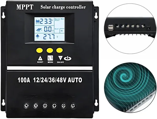 Vista 2 de Controlador de carga solar MPPT de 60 A 12 V 24 V 36 V 48 V Pantalla LCD Regulador inteligente de batería Entrada máxima de 100 V USB dual