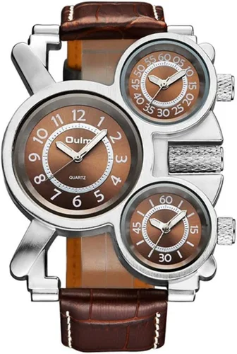 Vista 2 de Oulm 1167 Ejército Militar Deporte Reloj de Pulsera 3 Diales Analógicos Café Reloj para Hombre
