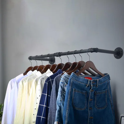 Vista 3 de WEBI Perchero de montaje en pared, 24 pulgadas de tubería industrial para colgar ropa, barra de hierro resistente, barra de ropa de exhibición al