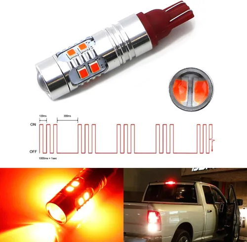 Vista 2 de iJDMTOY Bombilla de repuesto roja 10-SMD 921 912 compatible con Chevrolet Dodge, Ford, GMC, Nissan, Toyota, camión, montaje alto, 3ª luz de freno