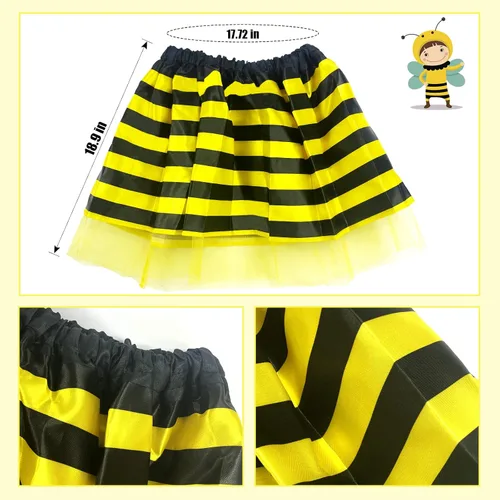 Vista 4 de Disfraz de tutú de abeja, diadema de antena de abeja, tutú para Halloween, abejorro, cumpleaños, fiesta temática