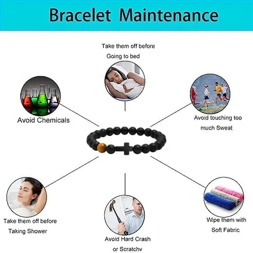 Vista 5 de Pulsera de cruz para hombres, para papá, hijo, nieto, marido, padrino, tío sobrino, hermano, regalo inspirador de ojo de tigre, pulsera curativa