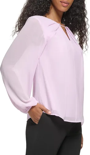 Vista 2 de Calvin Klein Blusa de gasa de poliéster de manga larga para mujer