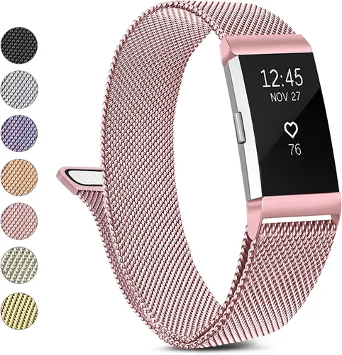 Vista 8 de Correa de metal compatible con Fitbit Charge 2 bandas para mujeres y hombres, correa de repuesto ajustable de malla de acero inoxidable para Fitbit