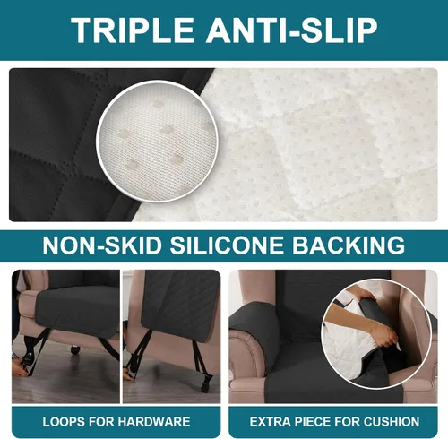 Vista 4 de Turquoize Funda 100 % impermeable para sillón de ala, protector de sofá, triple antideslizante, protector de muebles para mascotas, niños, perros