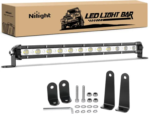 Vista 3 de Nilight 2 piezas de 7 pulgadas y 18 W ultra delgado de una sola fila LED de inundación barra de luz antiniebla, luz de trabajo para todoterreno