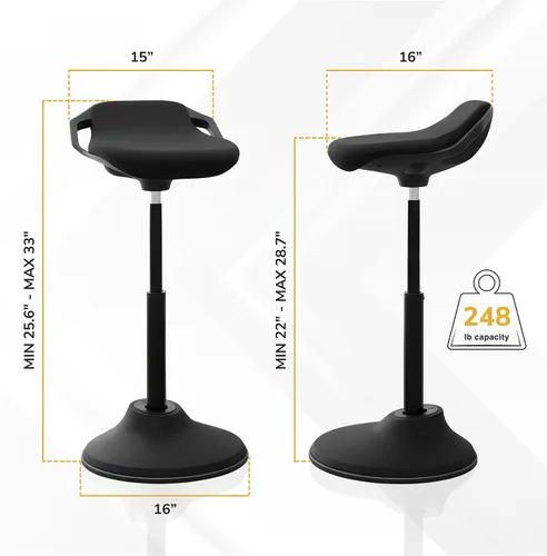 Vista 7 de Mount-It! Taburete ergonómico de pie, silla inclinada de altura ajustable para escritorio de pie, asiento activo inclinado de 360°, cojín de espuma