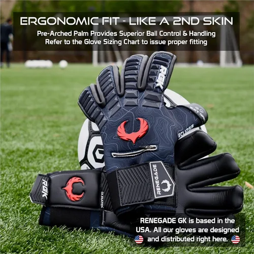 Vista 5 de Guantes profesionales de portero de fútbol Renegade GK Eclipse (tallas 6-12, nivel 5) Fingersaves y agarre EXT de 4 + 0.118 mm con sede en EE. UU