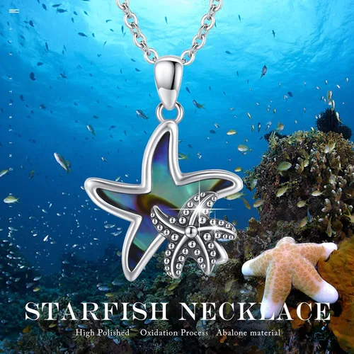 Vista 5 de ConBo Collar con dije de estrella de mar de océano para mujer, collar con colgante de estrella de mar de concha de abulón S925, collar de plata