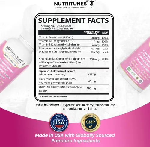 Vista 5 de Femuni Balance - Equilibrio hormonal femenino y apoyo del estado de ánimo: PMS, salud menstrual y bienestar femenino con cohosh negro, vitex
