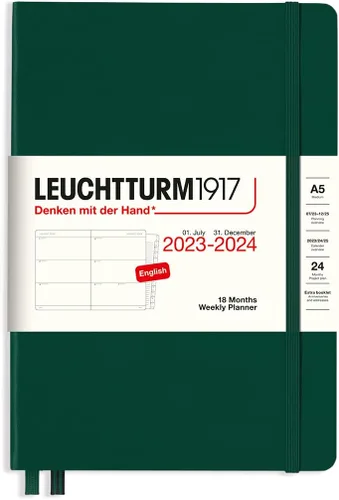 Vista 5 de LEUCHTTURM1917 - Agenda semanal de 18 meses de tapa dura mediana A5, julio de 2023 - diciembre de 2024, inglés, tapa dura, lila