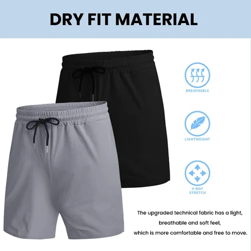 Vista 4 de COOFANDY - Paquete de 2 pantalones cortos de entrenamiento para hombre, diseño con bolsillos, de secado rápido, para fisicoculturismo, levantamiento