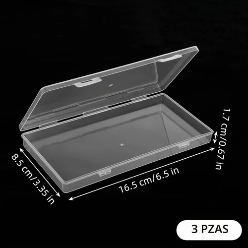 Vista 2 de Mini caja de almacenamiento de plástico con tapa con bisagras, 6.5 x 3.3 pulgadas, rectángulo transparente a prueba de polvo, caja organizadora