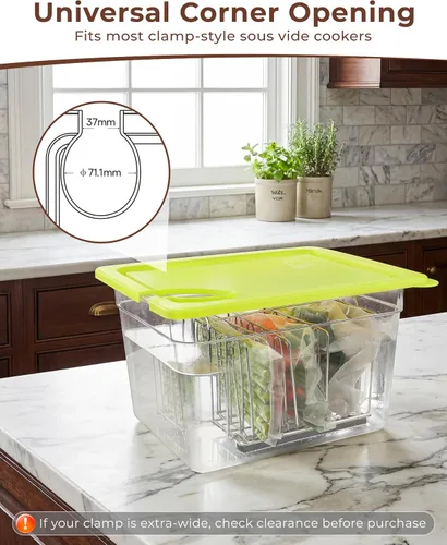 Vista 4 de EVERIE Kit de recipiente Sous Vide de 12 cuartos con tapa plegable + estante divisor de bloqueo + funda aislante - para cocinar largas - Se adapta a