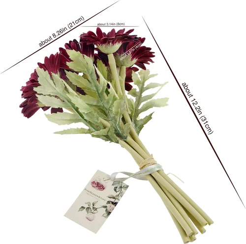 Vista 6 de FiveSeasonStuff Real Touch Gerbera Daisy - Arreglo de flores artificiales y ramo de boda (7 tallos florales, rojo baya)